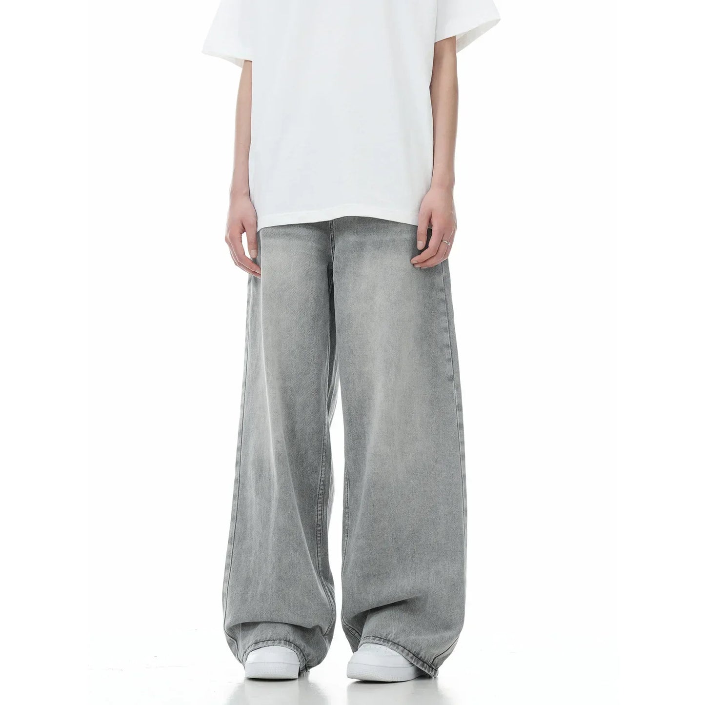 Washed Denim Wide Leg Jeans