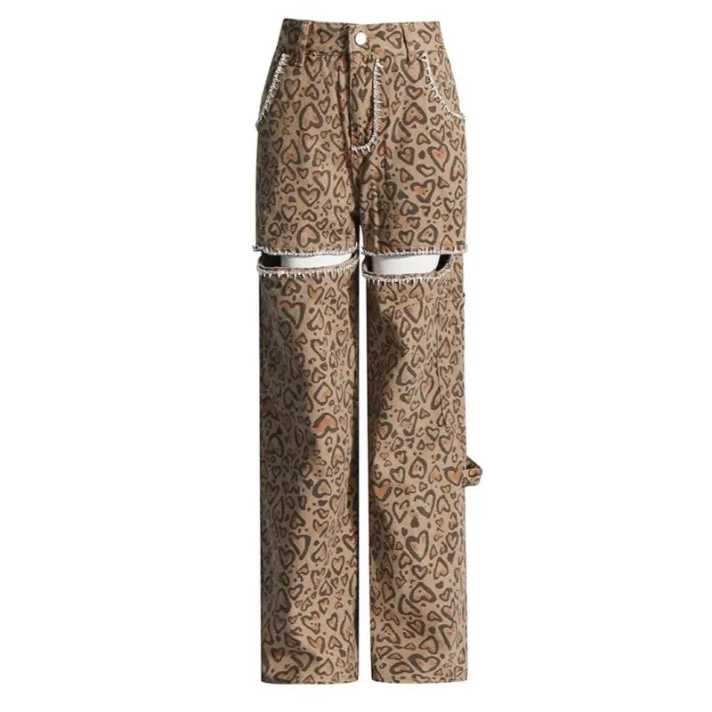 Baddie Leopard Embellished Cut Out Pants