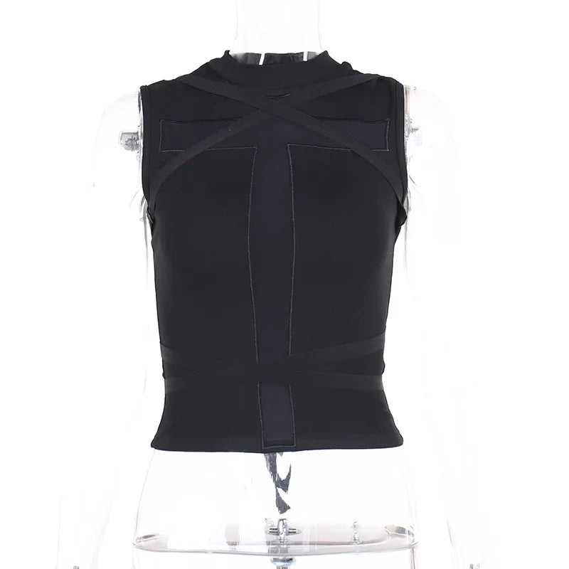Y2K Cross Strap Sheer Top