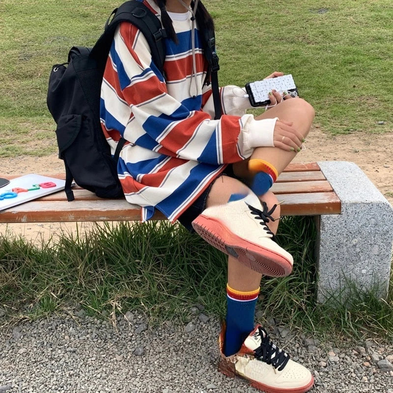 Striped Long Sleeve Cotton Comfey Hoodie Shirt