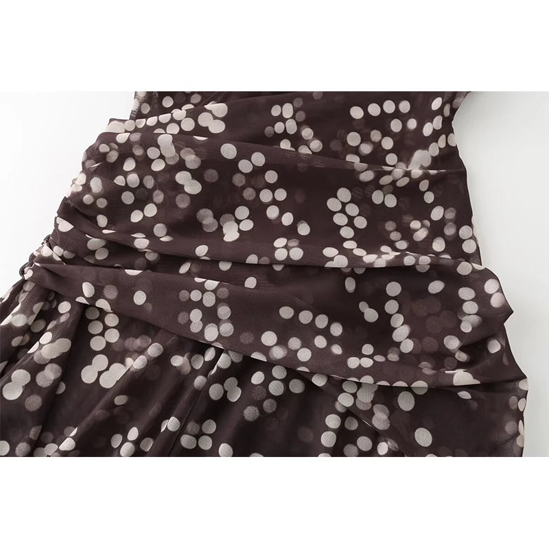 Brown Long Polka Dot Dress Sexy Sleeveless