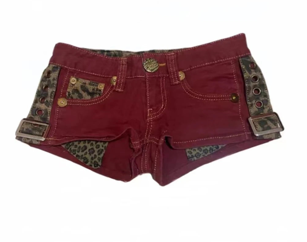 Y2K Leopard Buckle Micro Shorts