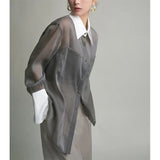 Dark Gray Elegant Sun Proof Sheer Shirt