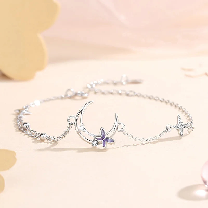 Pulsera Vintage Luna y Estrella de Plata Sterling
