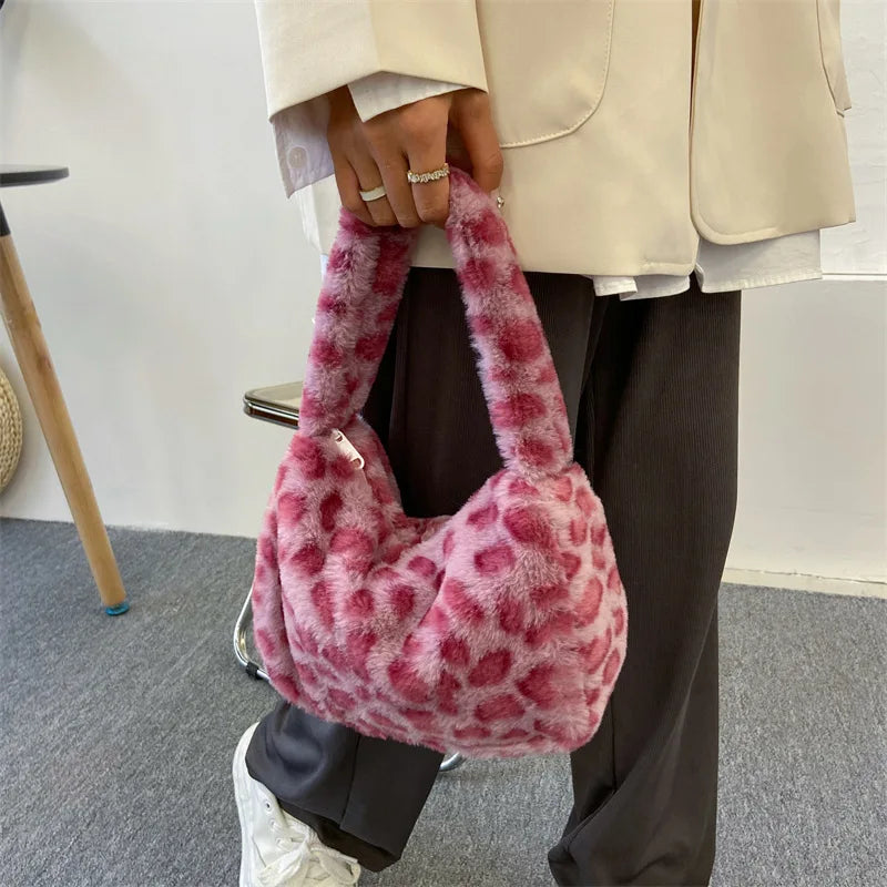 Fuzzy Fleece Leopard Bag