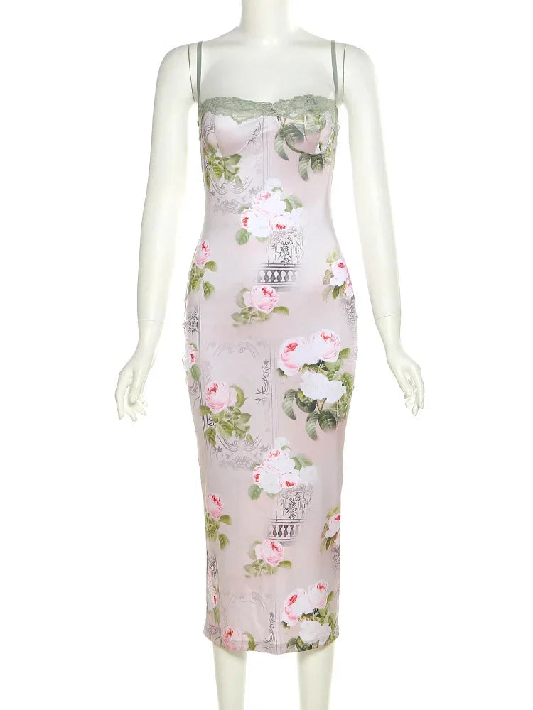 French Retro Floral Midi Dress