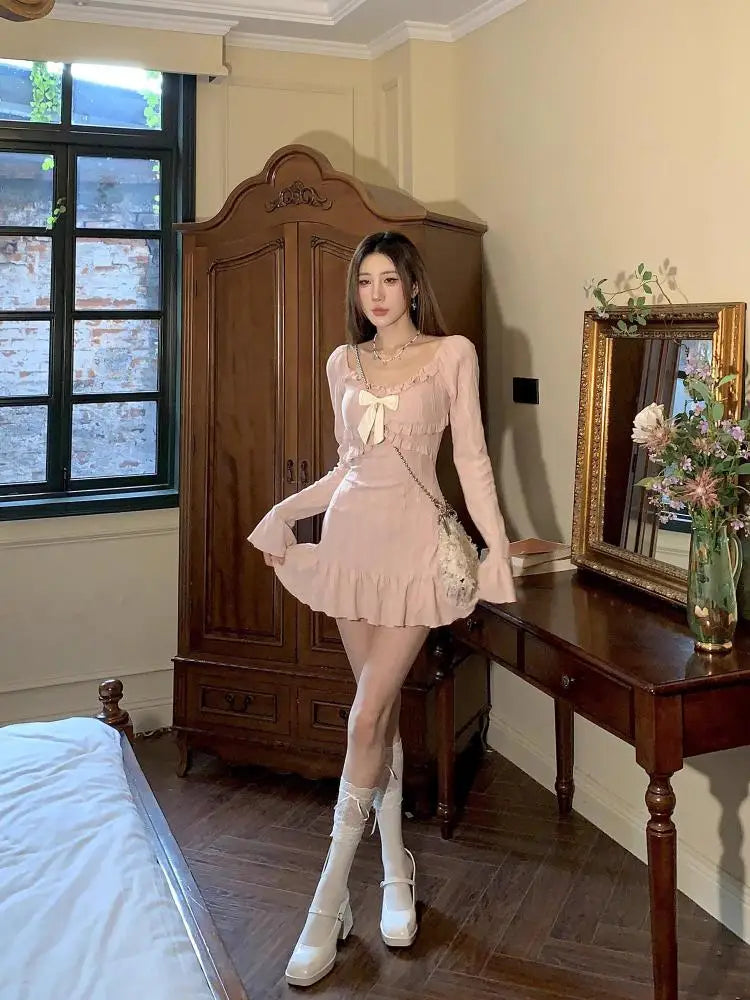 Coquette French Pink Bow Mini Dress