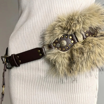 Y2K PU Wild Fur Belt