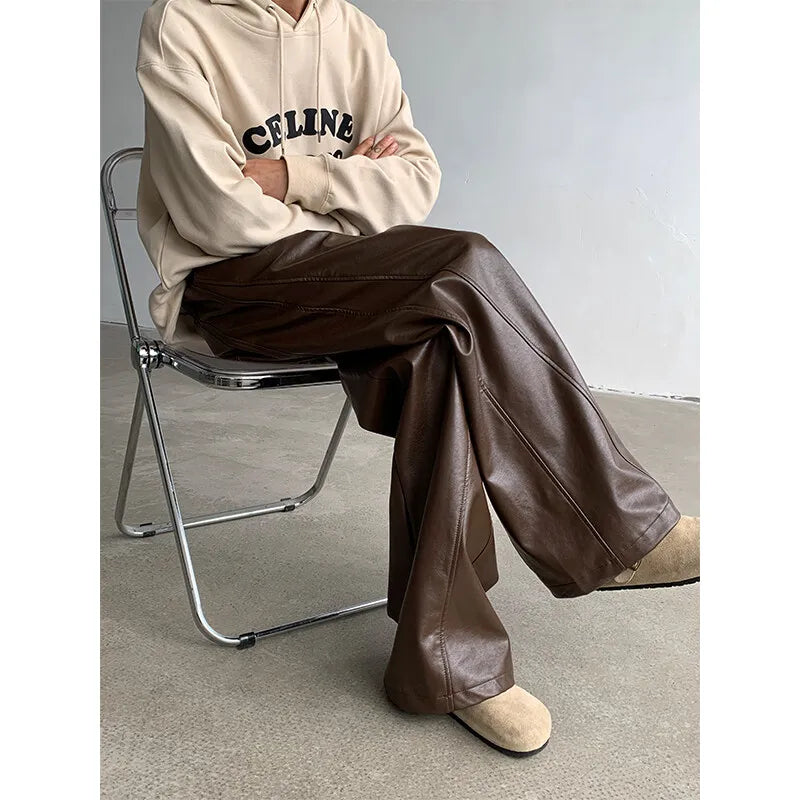 Leder-PU-Hose mit weitem Bein
