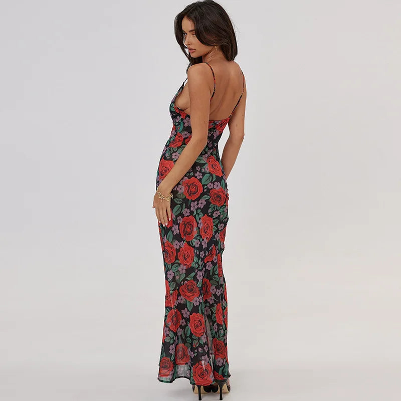 Floral Red Rose Maxi Dress