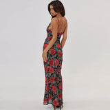 Floral Red Rose Maxi Dress