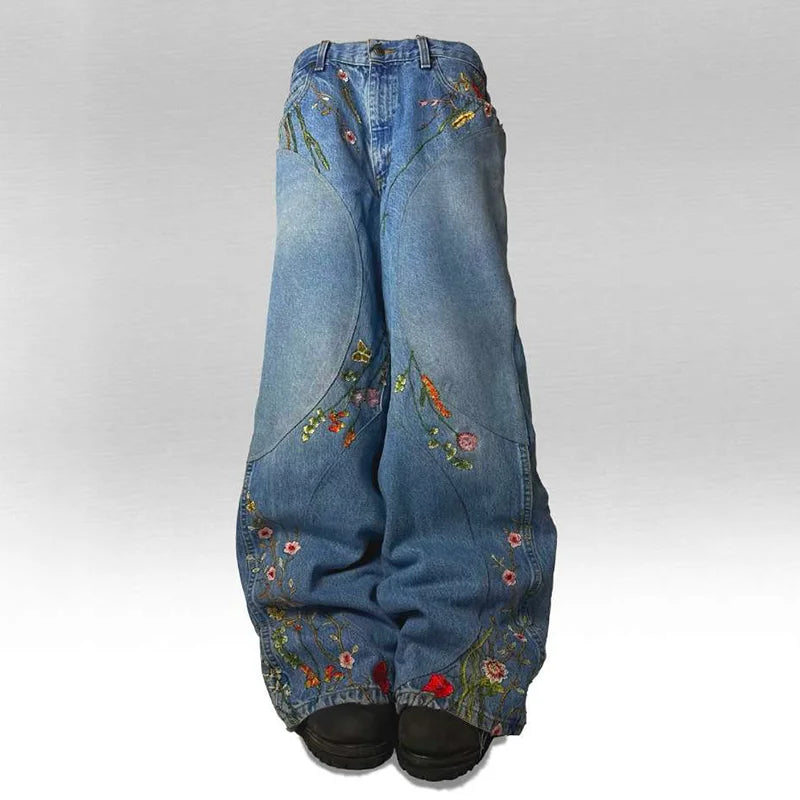 Embroidered Floral Y2K Jeans