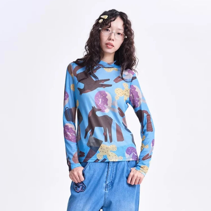 Indie Aesthetic Mesh Long Sleeve Top