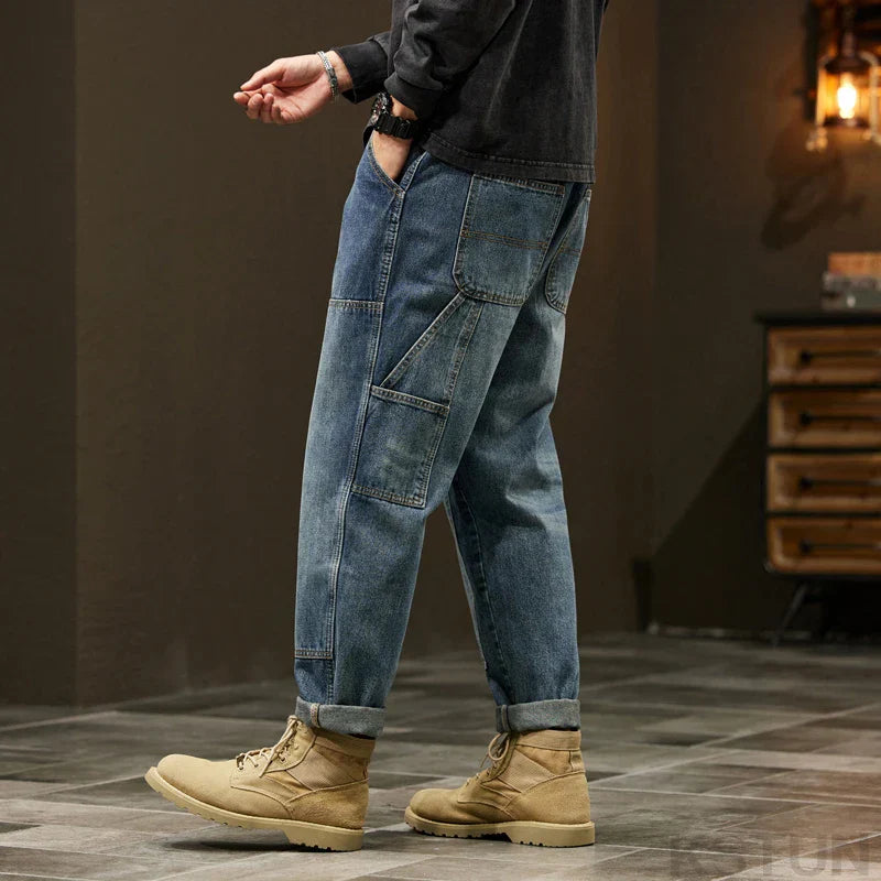 Faded Blue Straight Leg Cargo Jeans