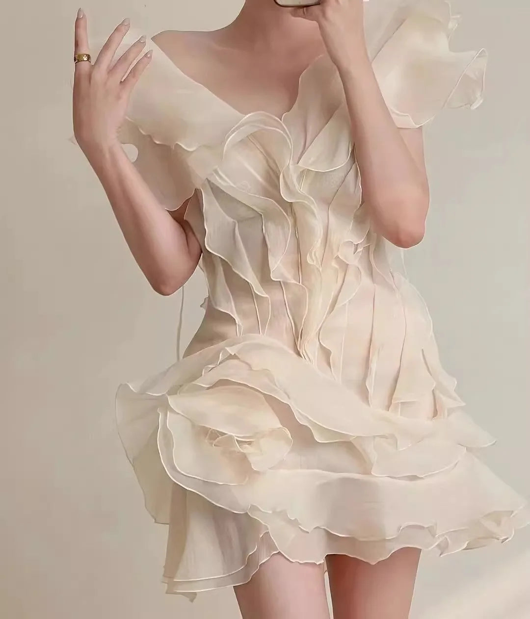 Asymmetric Ruffled Mini Dress