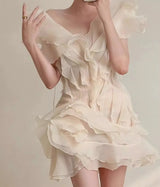 Asymmetric Ruffled Mini Dress