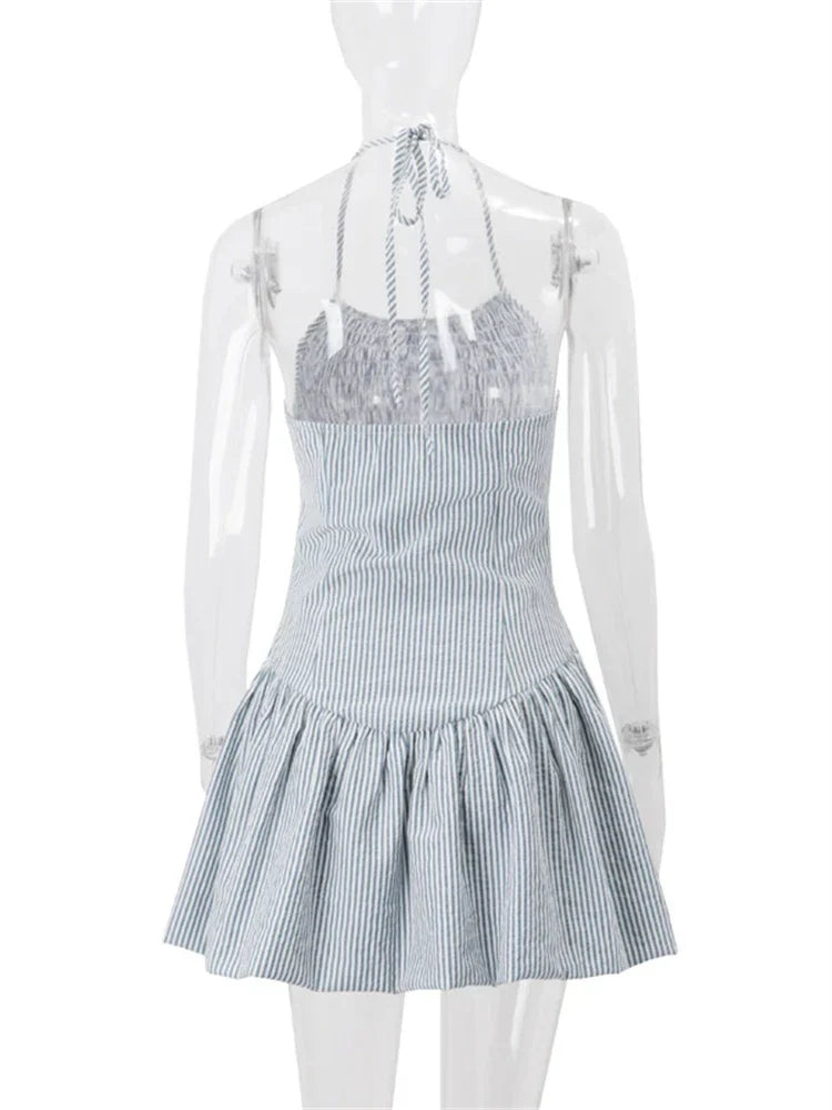 Soft Girl Striped Ruched Mini Dress