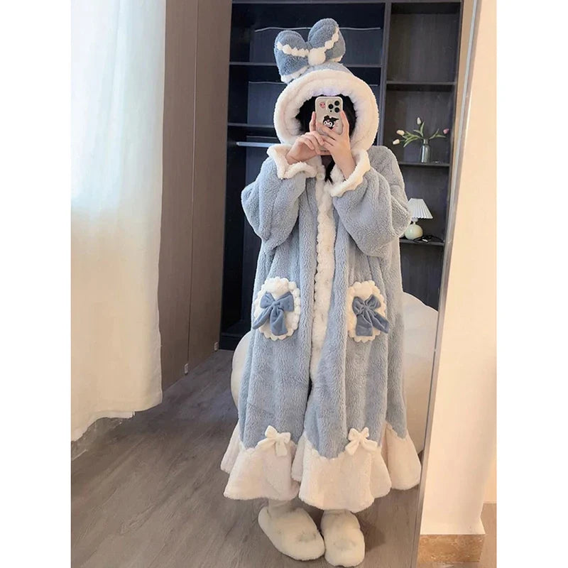 Winter Bow Robe for Women Nightdress