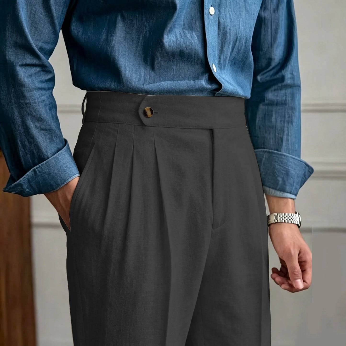 Classic Italian Naples Style Linen Men Pants
