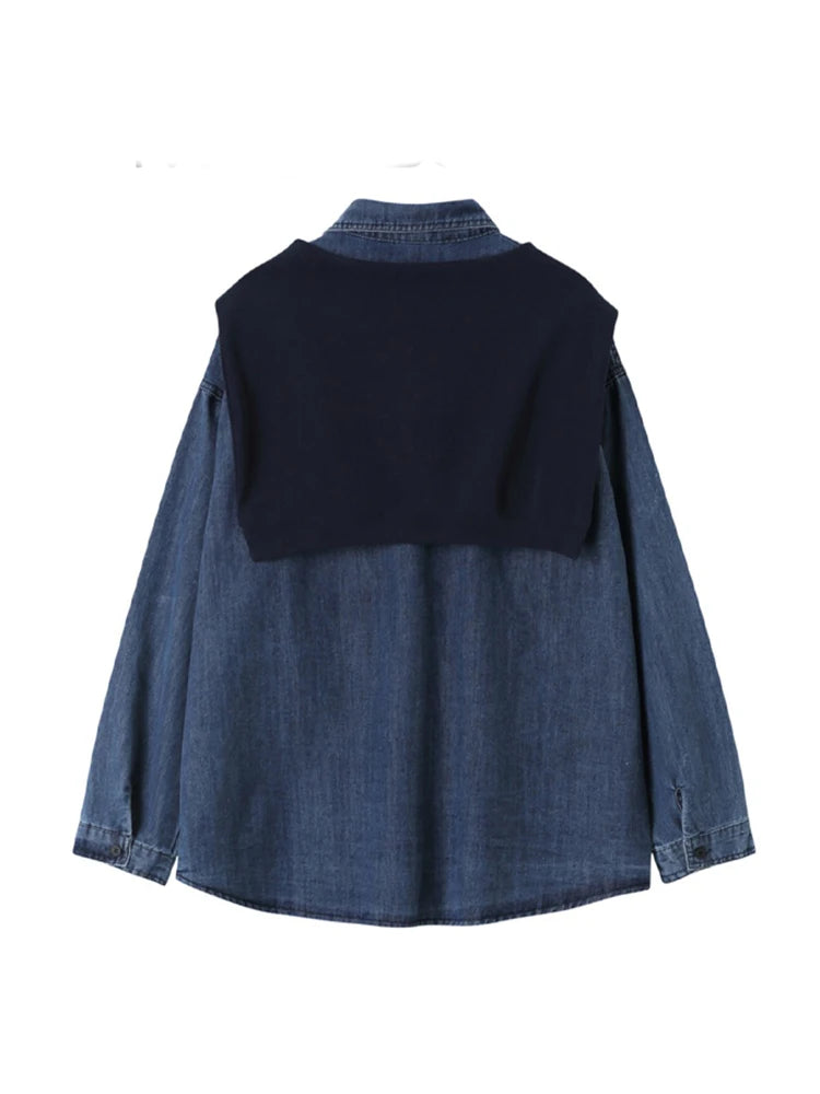 Vintage Denim Cowboy Preppy Style Long Sleeve Shirt