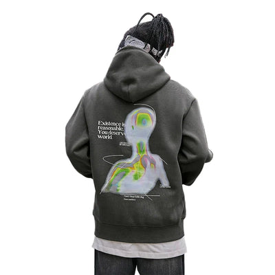Sudaderas con capucha grises con gráficos de Hip Hop
