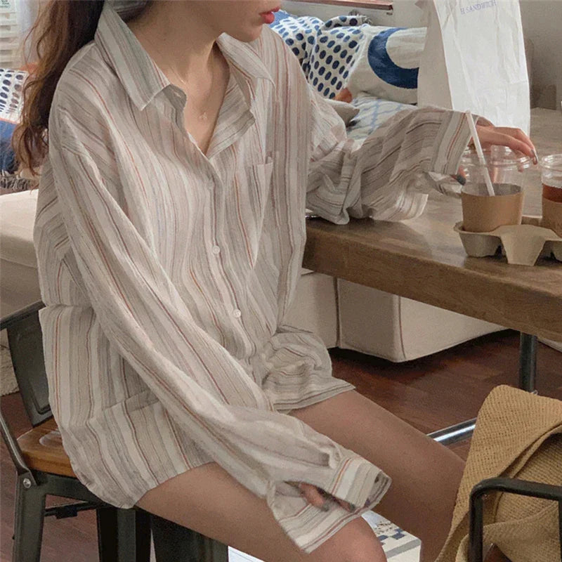 Casual Simple Striped Long Sleeve Shirt