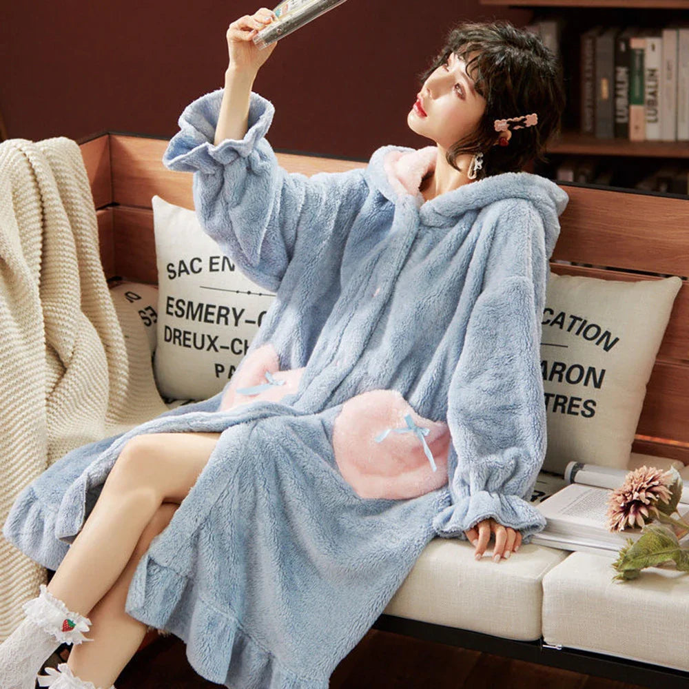 Animal Thick Warm Hooded Pyjamas For Women