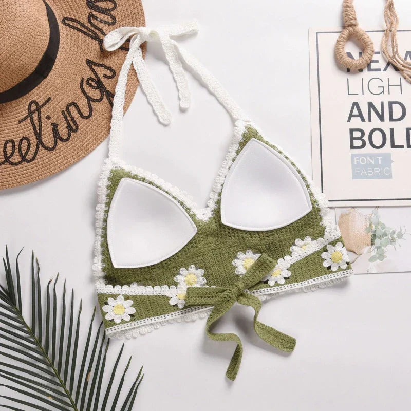 Handmade Knitted Boho Beach Camisoles Crochet Bikini