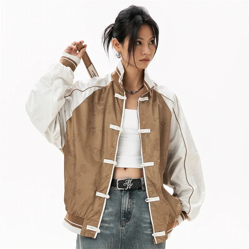 Chinese Style Coffee Varsity Jacket
