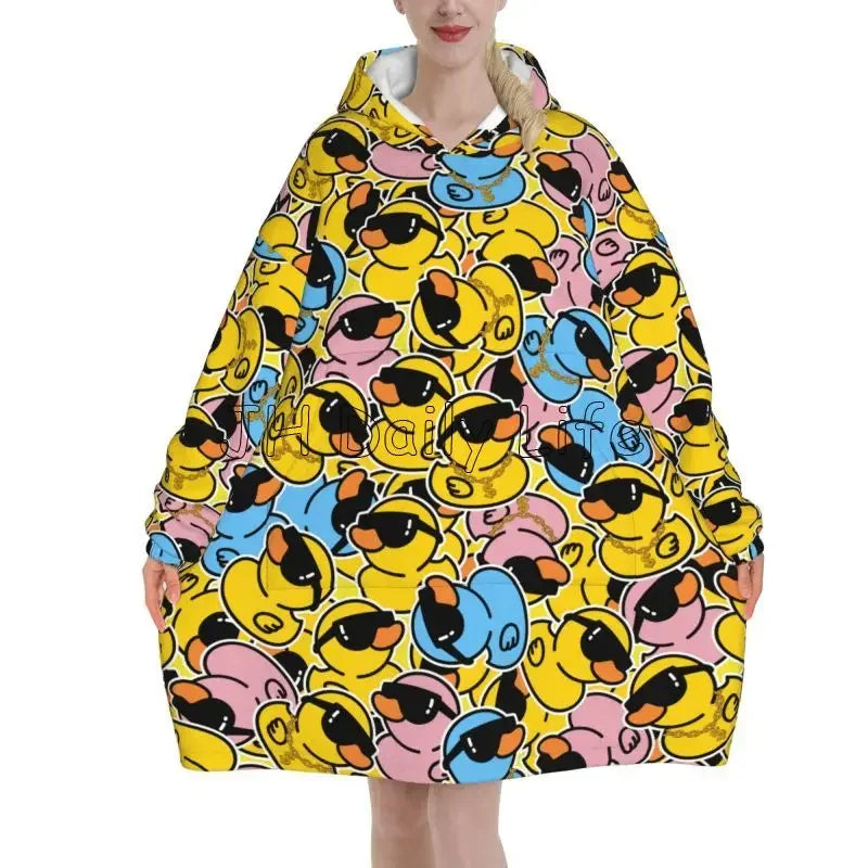 Yellow Cartoon Ducks Oversized Blanket Hoodie