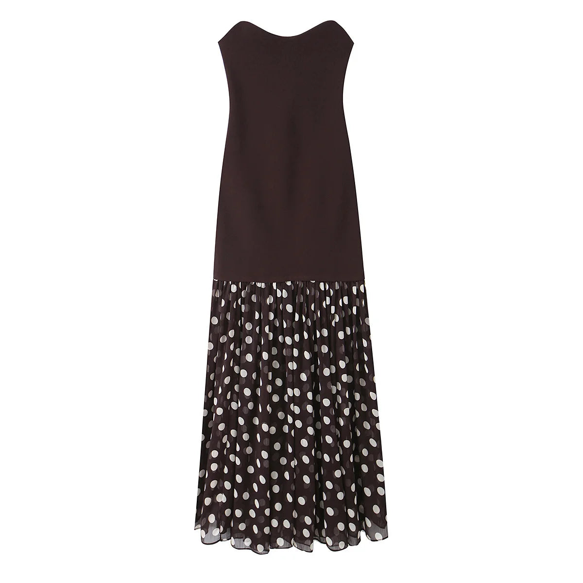 Sexy Polka Dot Patchwork Strapless Maxi Dresses
