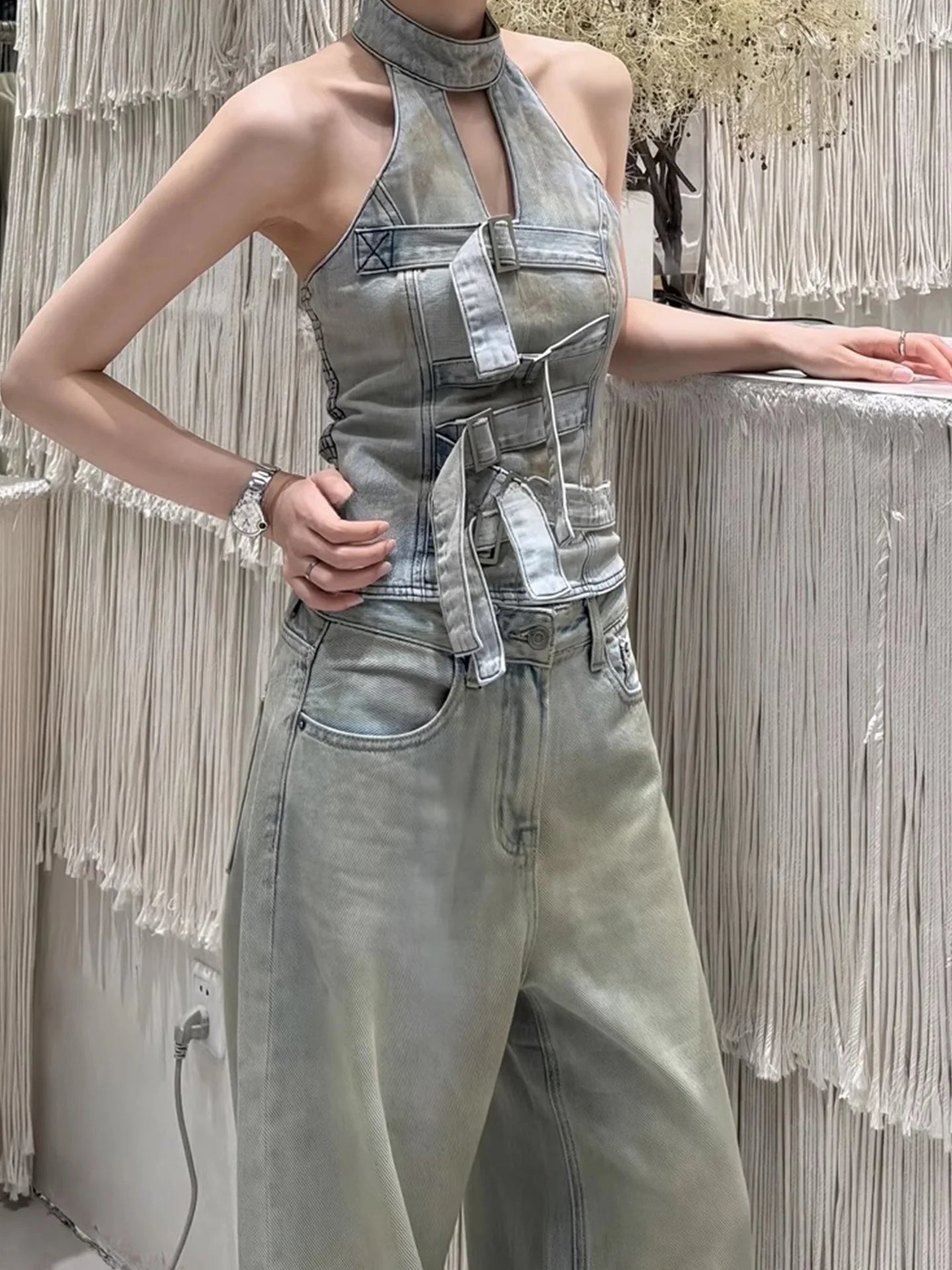 Women Japanese Jeans Y2k Cyber Punk Top