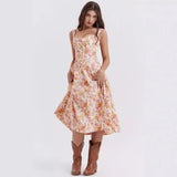Vintage Floral Pattern Midi Dress