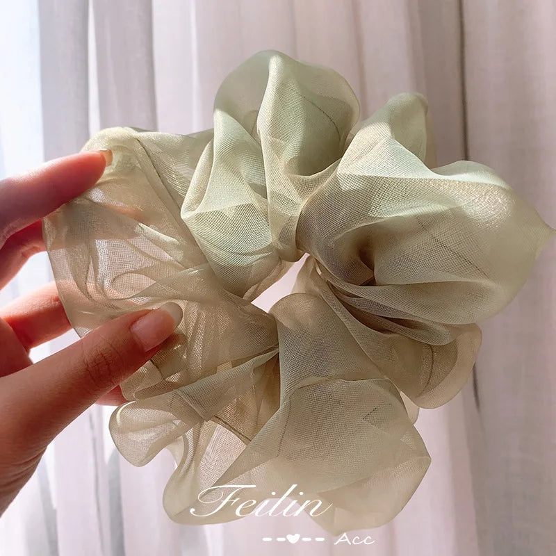 Large Chiffon Rubber Coquette Core Ponytail Holder