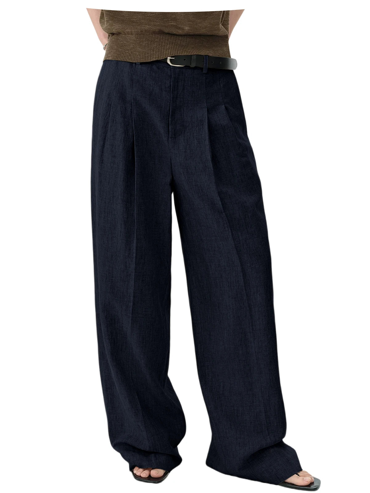 High Waist Pleated Linen Wide Leg Pants
