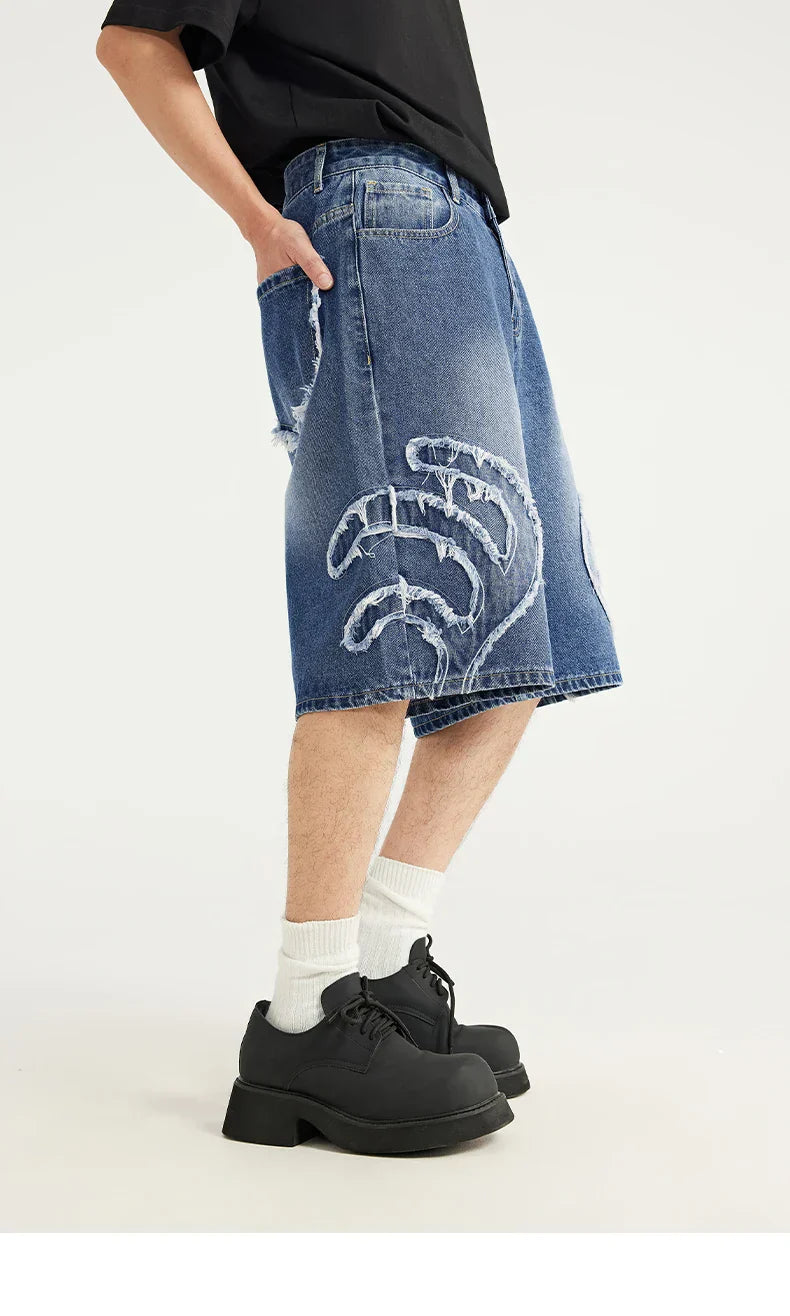 Vintage Patchwork Distressed Denim Cropped Jeans