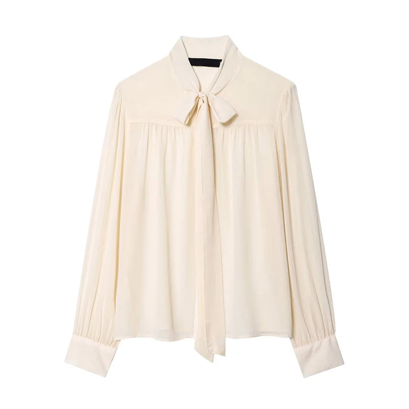 Elegant Bow Collar Long Sleeve Chiffon Blouse