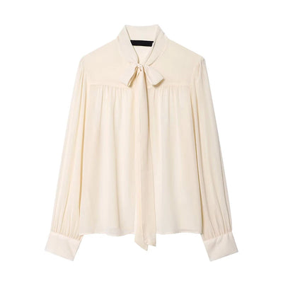 Elegant Bow Collar Long Sleeve Chiffon Blouse