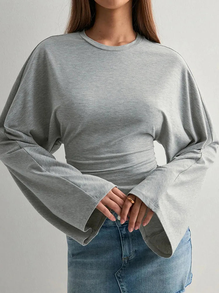 Long Sleeve O-Neck Casual Y2K Crop Top