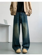 Blue Washed Wide Leg Denim Jeans