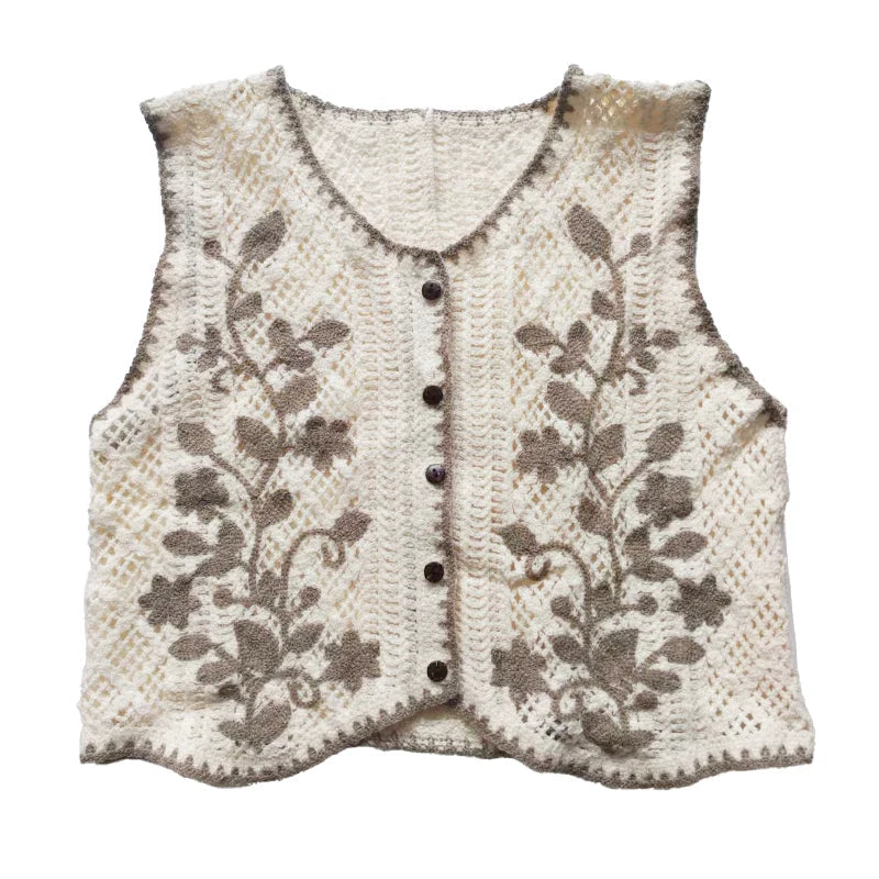 Flower Embroidery Crochet Waistcoat Top Sleeveless Vest