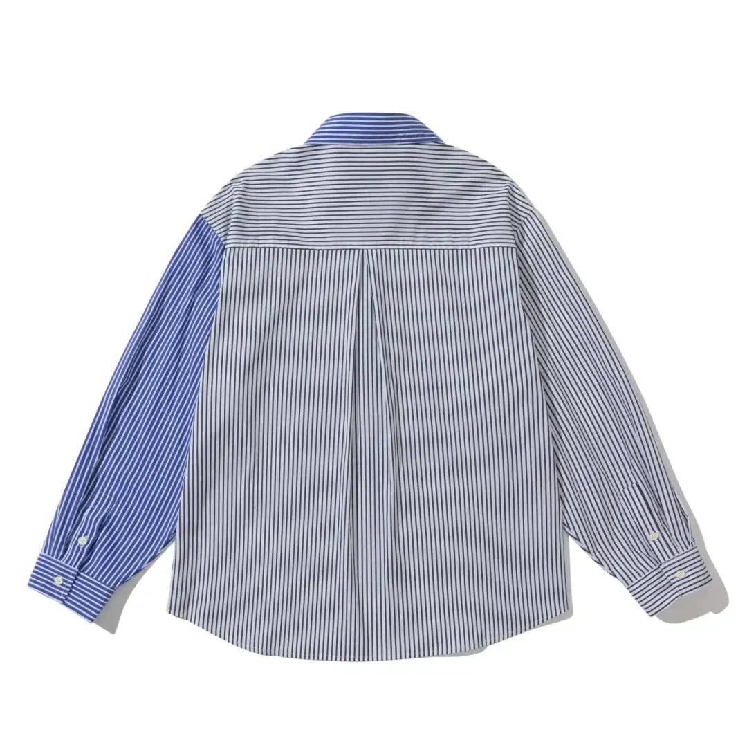 Loose Stripe Splice Long Sleeve Shirt