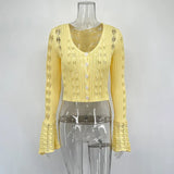 Hollow Knitted Women's Solid Color Long Sleeve Cardigan