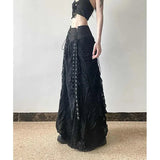 Vintage Lace Patchwork Mesh Maxi Skirt