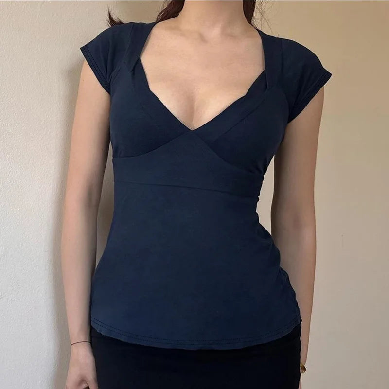Plunge V Neck Tie Top