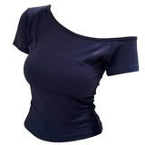 Slim Fit Ribbed Cotton Off-Shoulder Crop Top