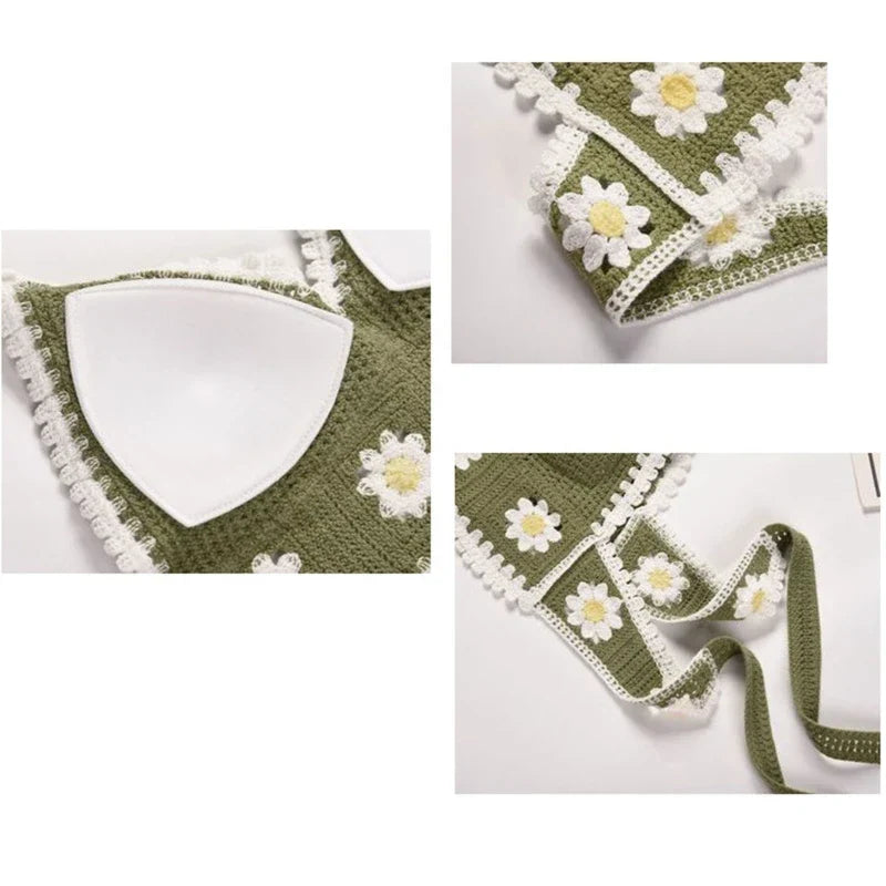 Handmade Knitted Boho Beach Camisoles Crochet Bikini