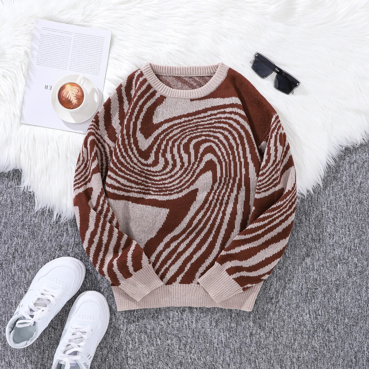 Whirl Pattern Jacquard Sweater