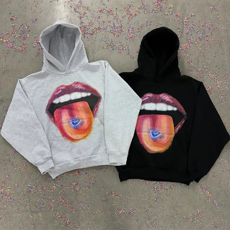 Casual Vibrant Lips Pattern Hoodie