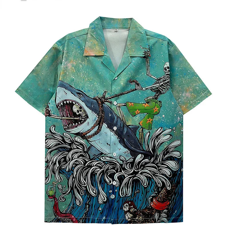 Weird Core Graphic Shark Hawaiian Beach Shirt